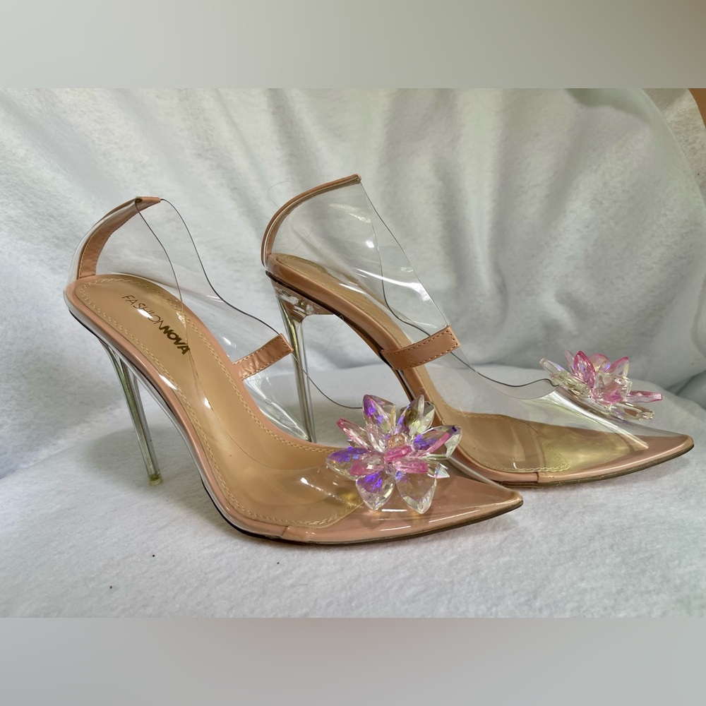 Fashion Nova Transparent Heels with Flower